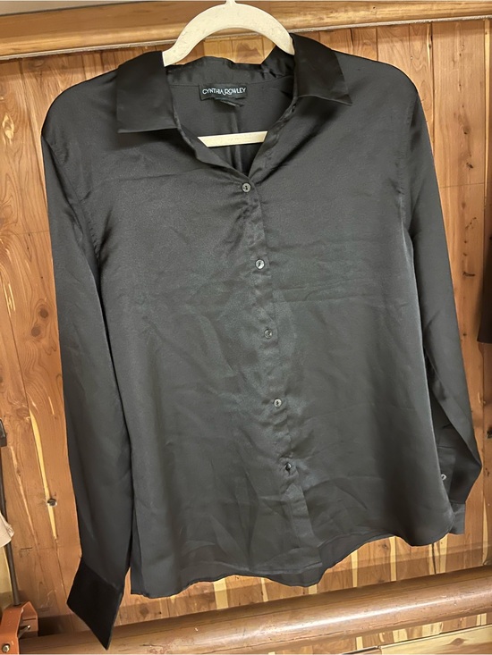 Cynthia Rowley Tops - Cynthia Rowley Black Satin Button-Down Blouse